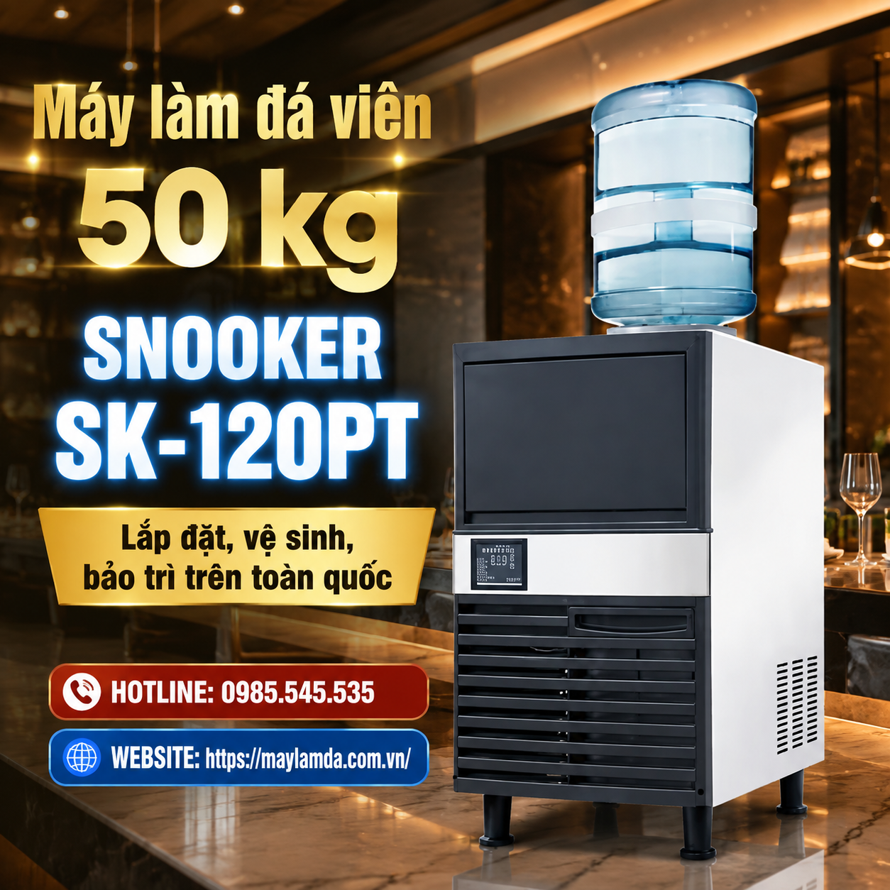 May-lam-da-vien-50-kg-Snooker-SK-120PT-Lap-dat,-ve-sinh,-bao-tri-tren-toan-quoc Máy làm đá viên 50 kg Snooker SK-120PT - Lắp đặt, vệ sinh, bảo trì trên toàn quốc