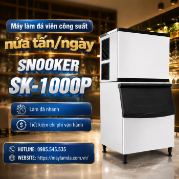 Máy làm đá viên công suất nửa tấn/ngày Snooker SK-1000P + Làm đá nhanh – Tiết kiệm chi phí vận hành